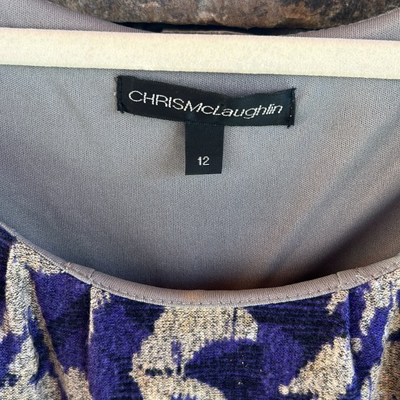 Purple, Blue & Gold Patterned Size 12 Dress; Mid Calf; Scoop Neck; 3/4 Sleeves - Picture 6 of 10